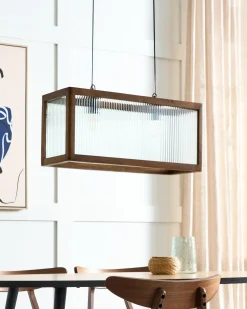 Lampadario PENNA Legno di mango Marrone