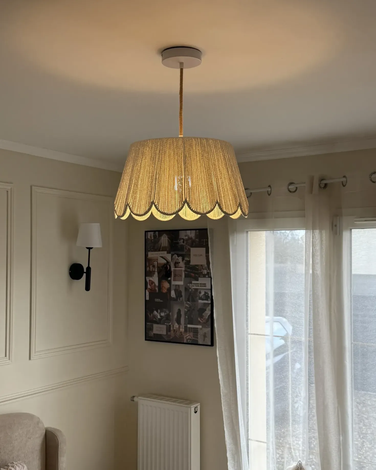 Lampadario SEBAKWE Corda di carta Beige chiaro