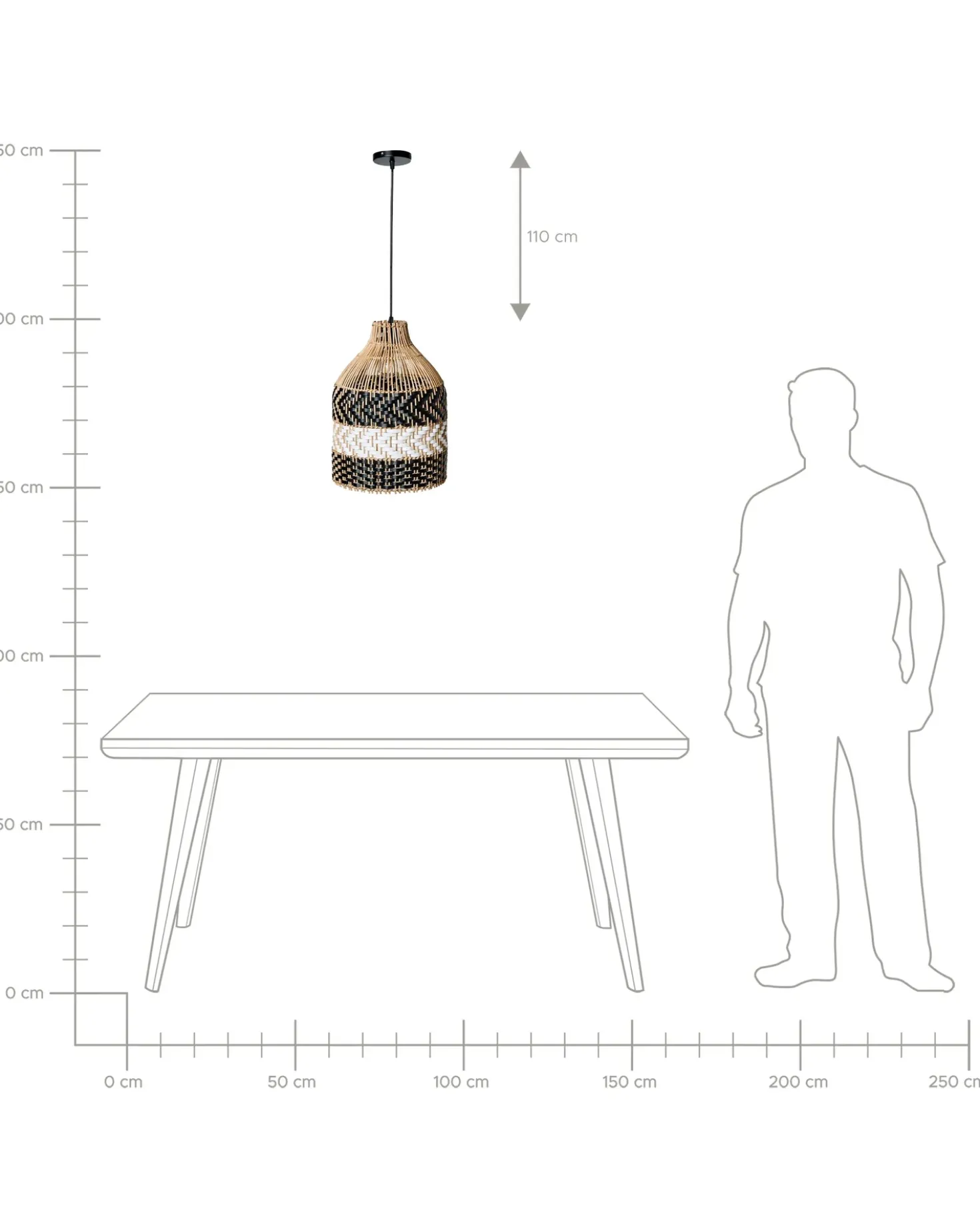 Lampadario TURABO Rattan Nero/Bianco