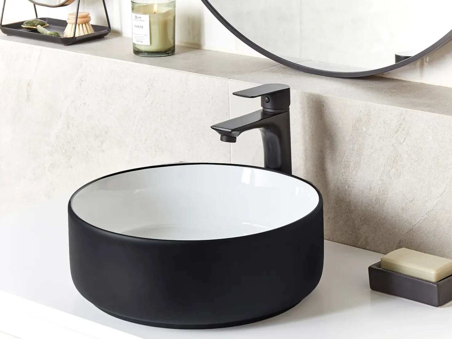 Lavabo da appoggio CALIG ⌀ 36 cm Ceramica Nero/Bianco