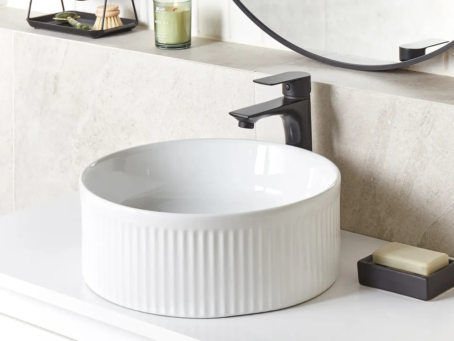 Lavabo da appoggio GELDO ⌀ 37 cm Ceramica Bianco