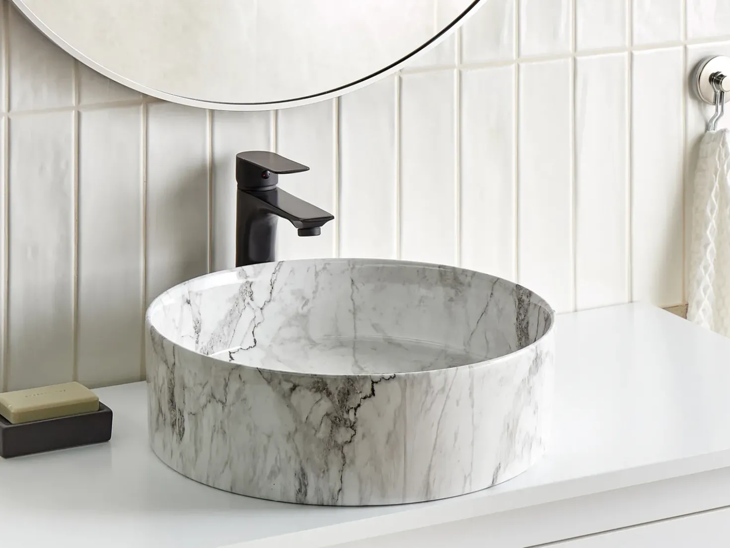 Lavabo da appoggio MANIS ⌀ 40 cm Ceramica Marmo bianco