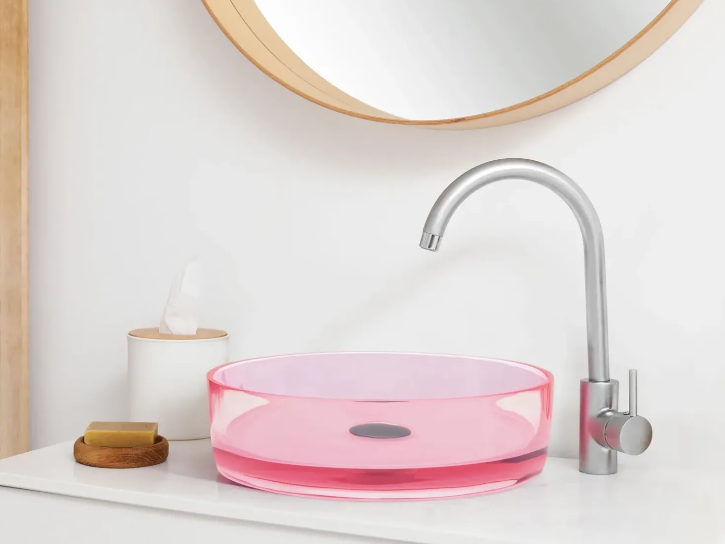 Lavabo da appoggio TOLOSA ⌀ 36 cm Superficie solida Rosa