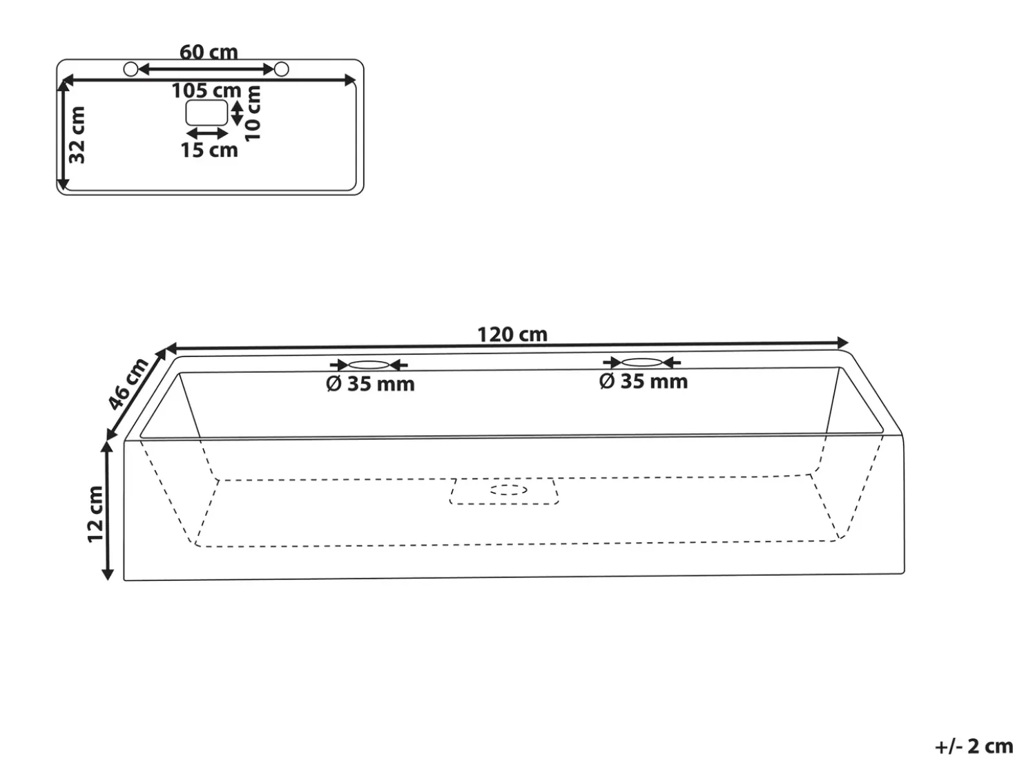 Lavabo doppio sospeso QUENKO 120 x 46 cm Composito minerale Bianco