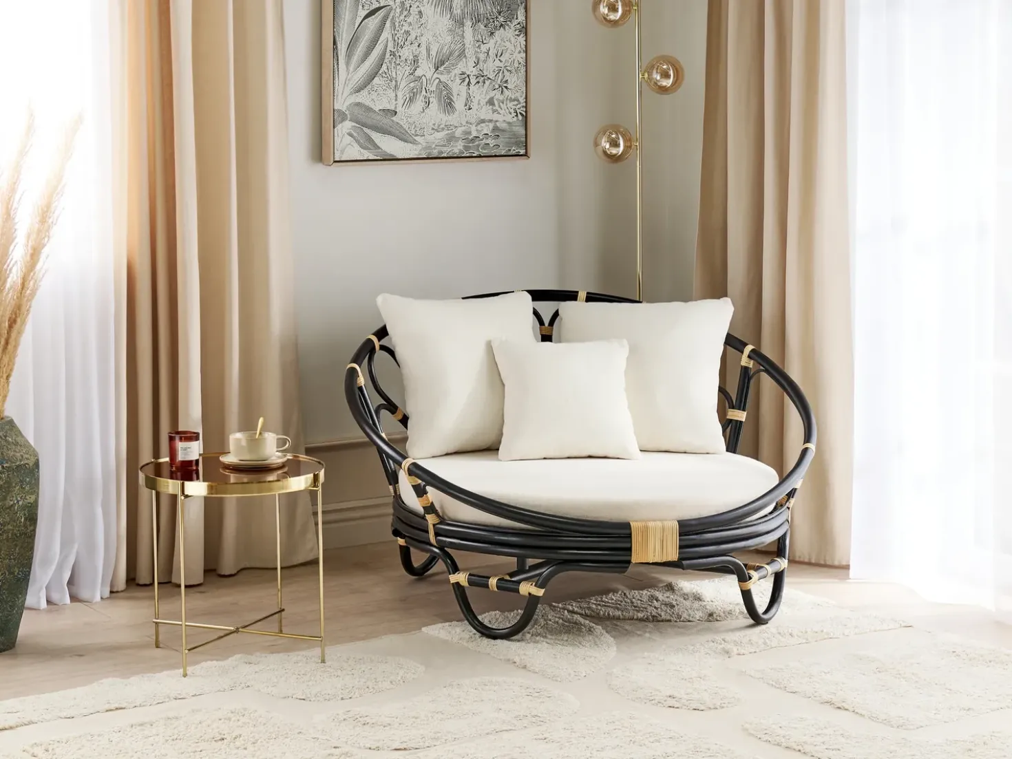 Lettino da giardino ROSSANO Rattan Nero