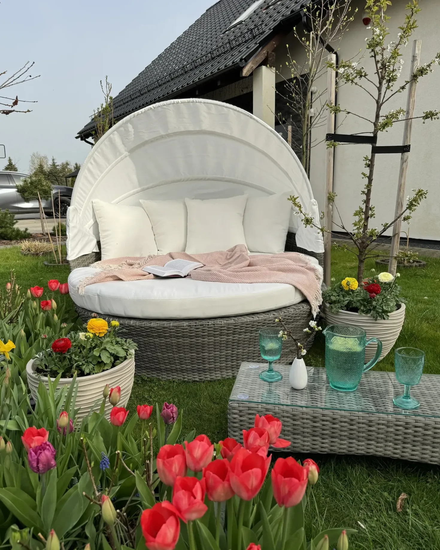 Lettino da giardino SYLT LUX Rattan sintetico (PE) Grigio