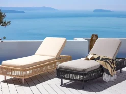Lettino Prendisole con Cuscino OSINI Rattan sintetico (PE) Grigio