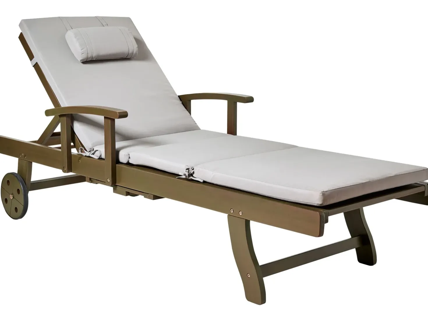 Lettino Prendisole con Cuscino AMANTEA PREMIUM II Legno d'acacia Grigio chiaro