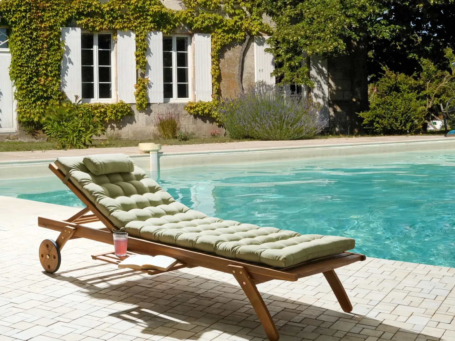 Lettino Prendisole con Cuscino CESANA PREMIUM Legno d'acacia Verde chiaro
