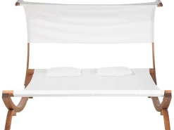 Lettino Prendisole con Cuscino TERAMO Legno di larice Bianco sporco