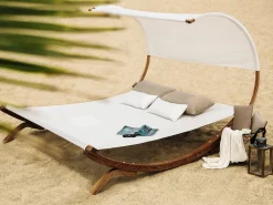 Lettino Prendisole con Cuscino TERAMO Legno di larice Bianco sporco