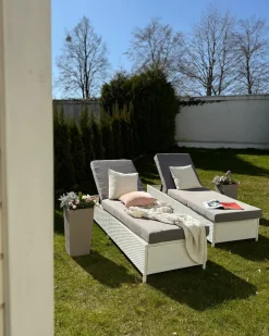 Lettino Prendisole con Cuscino TURIN Rattan sintetico (PE) Bianco