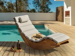 Lettino Prendisole con Cuscino BRESCIA PREMIUM Legno d'acacia Tortora