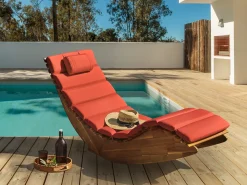Lettino Prendisole con Cuscino BRESCIA PREMIUM Legno d'acacia Rosso