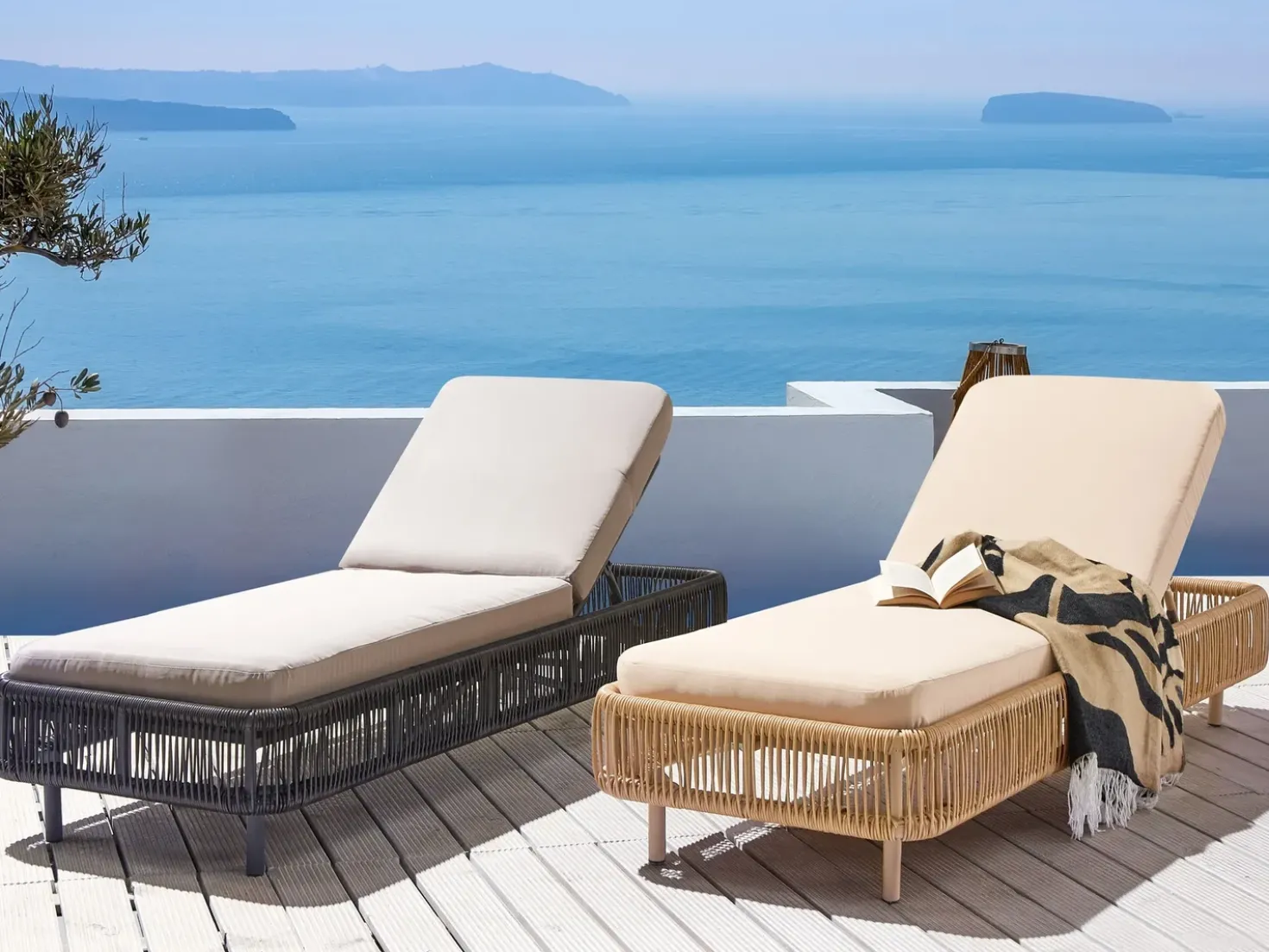 Lettino Prendisole con Cuscino OSINI Rattan sintetico (PE) Beige