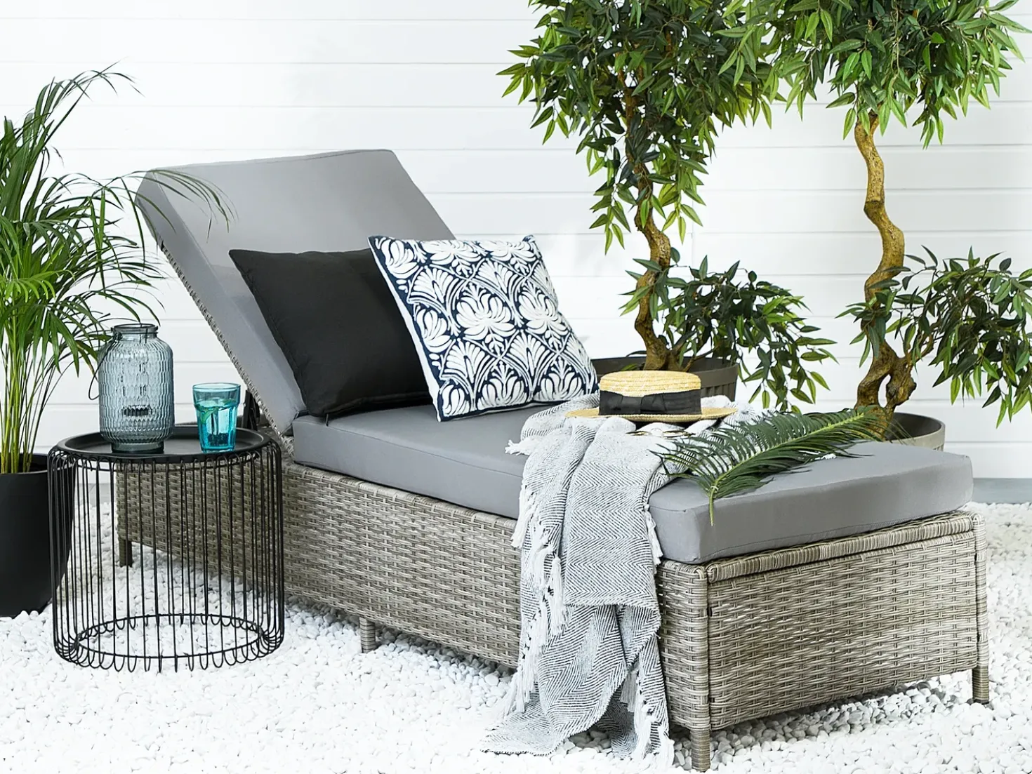 Lettino Prendisole con Cuscino TURIN Rattan sintetico (PE) Grigio