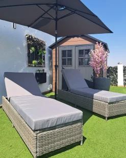 Lettino Prendisole con Cuscino TURIN Rattan sintetico (PE) Grigio