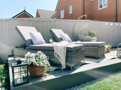 Lettino Prendisole con Cuscino TURIN Rattan sintetico (PE) Grigio