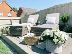 Lettino Prendisole con Cuscino TURIN Rattan sintetico (PE) Grigio