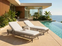Lettino Prendisole con Cuscino ZERI Rattan sintetico (PE) Beige chiaro