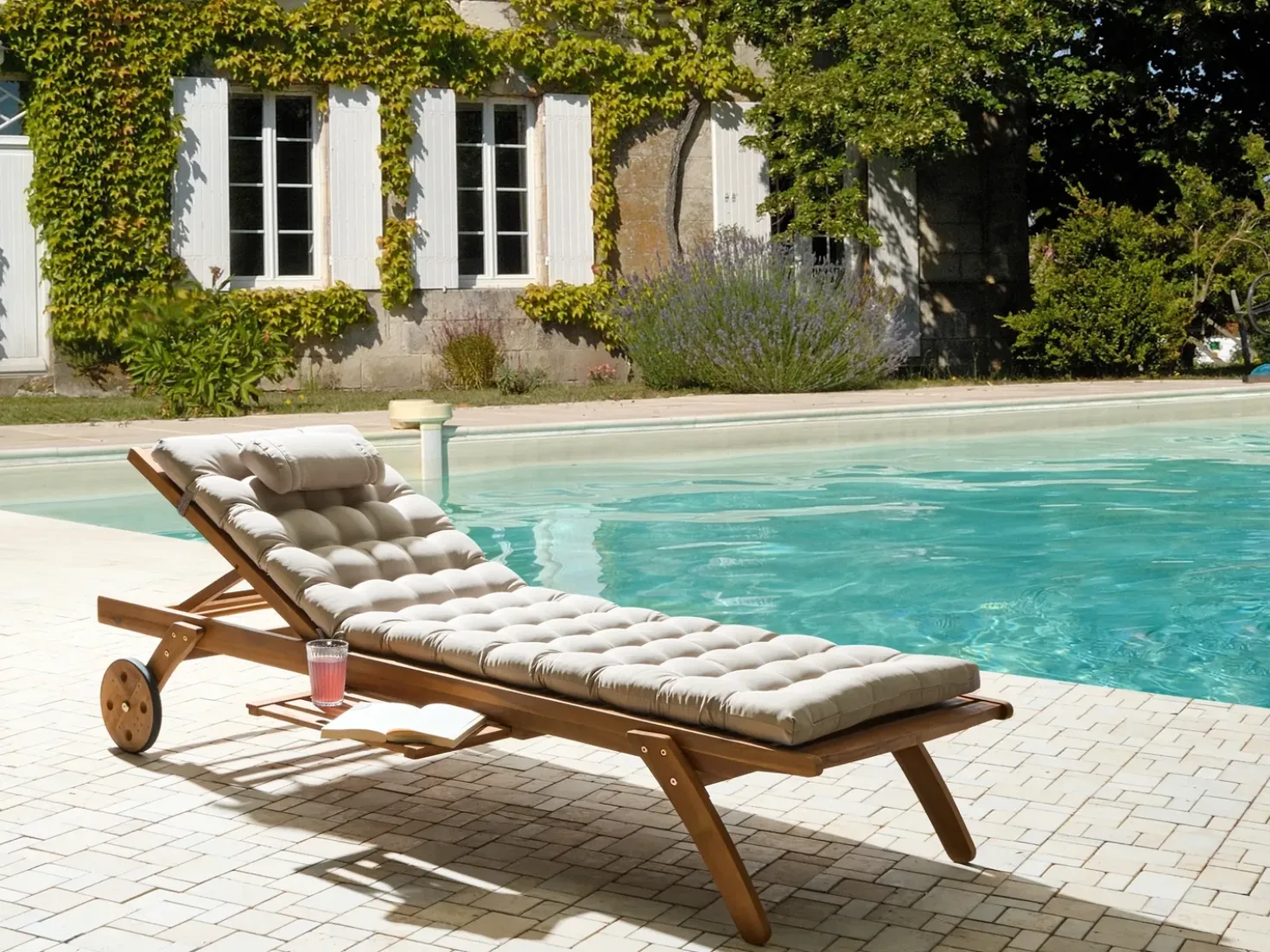 Lettino Prendisole con Cuscino CESANA PREMIUM Legno d'acacia Tortora