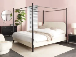 Letto a baldacchino Bouclé DANNEMOIS 180 x 200 cm Bianco sporco