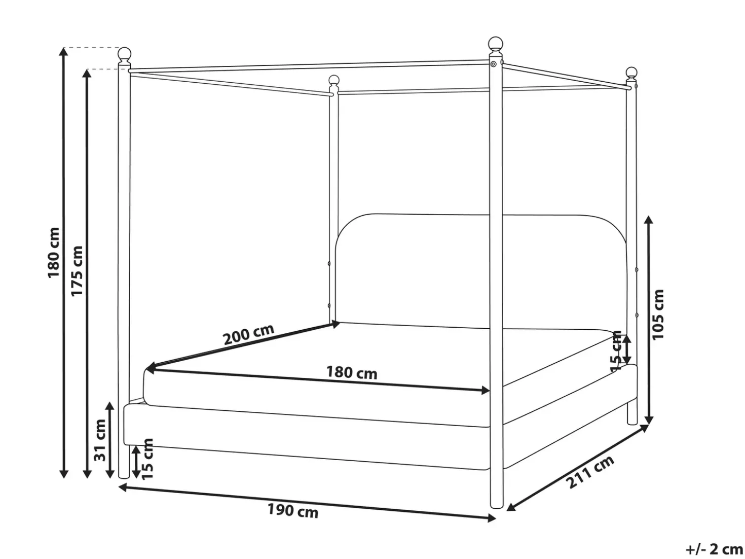 Letto a baldacchino Bouclé DANNEMOIS 180 x 200 cm Tortora