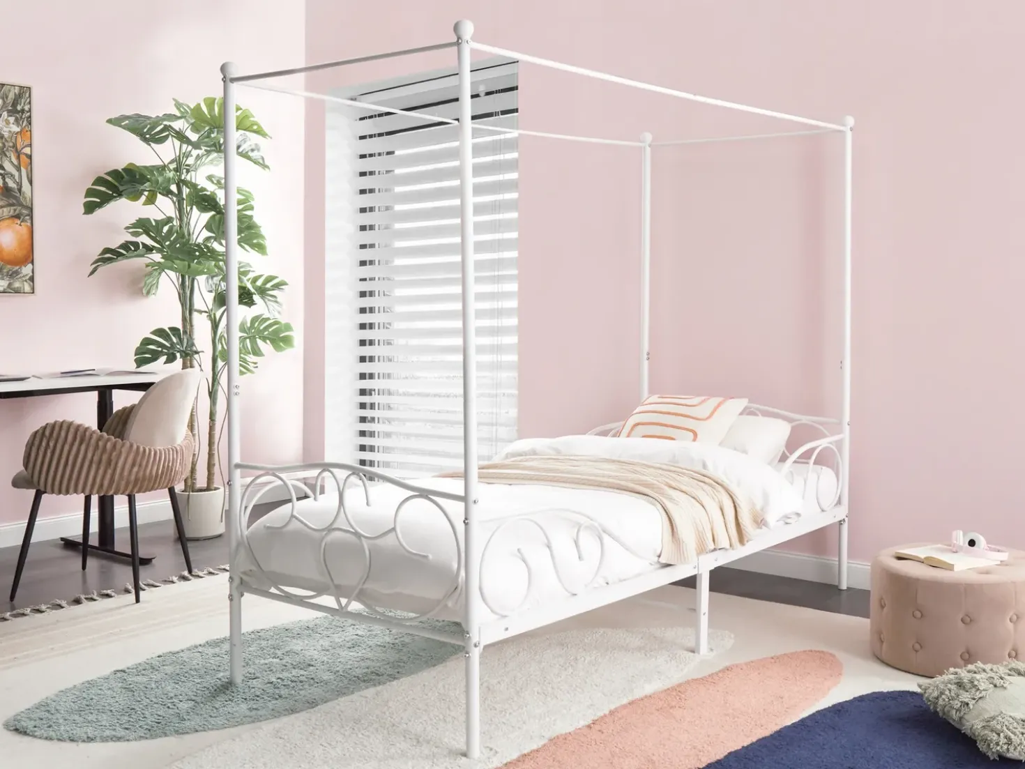 Letto a baldacchino Metallo SORMERY 90 x 200 cm Bianco