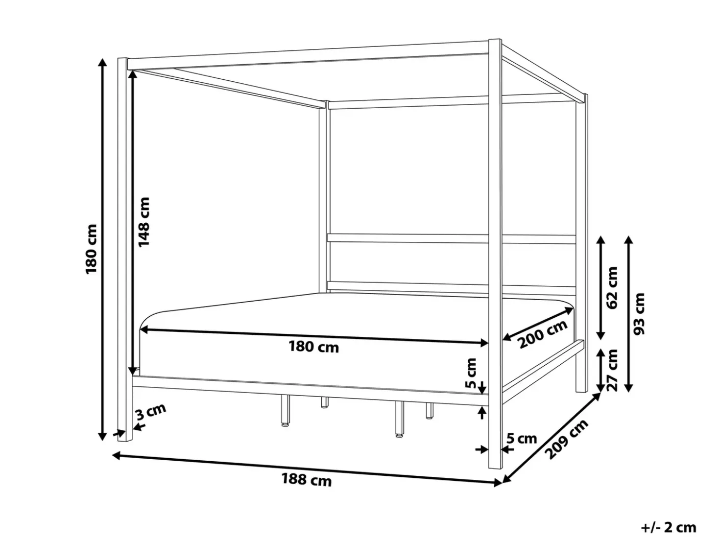 Letto a baldacchino Metallo LESTARDS 180 x 200 cm Nero