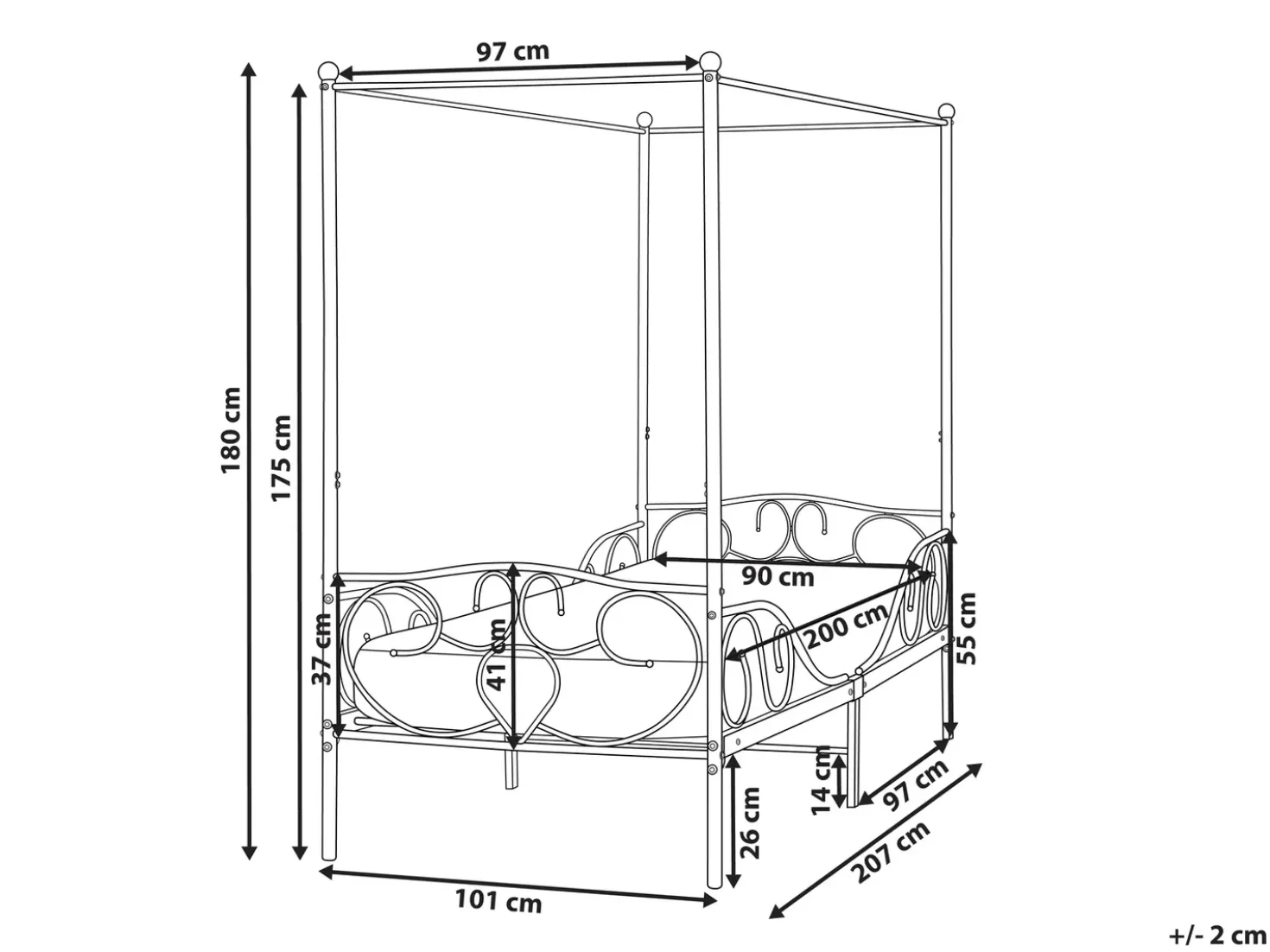 Letto a baldacchino Metallo SORMERY 90 x 200 cm Beige chiaro