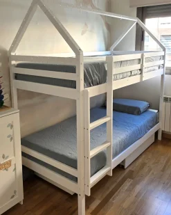 Letto a castello con cassetti Casa Legno di pino TERNAS 90 x 200 cm con contenitore Bianco