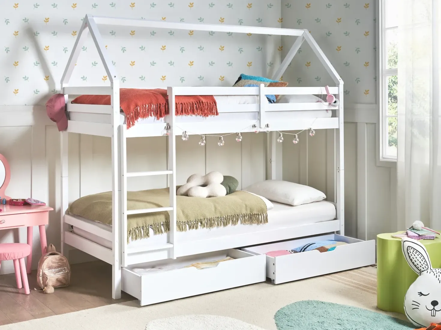 Letto a castello con cassetti Casa Legno di pino TERNAS 90 x 200 cm con contenitore Bianco