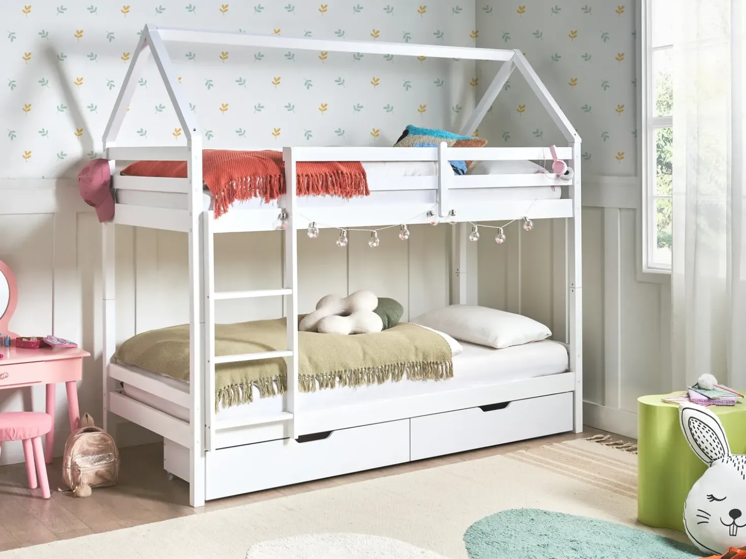 Letto a castello con cassetti Casa Legno di pino TERNAS 90 x 200 cm con contenitore Bianco
