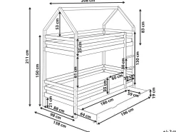 Letto a castello con cassetti Casa Legno di pino GIRGOLS 90 x 200 cm con contenitore Marrone chiaro