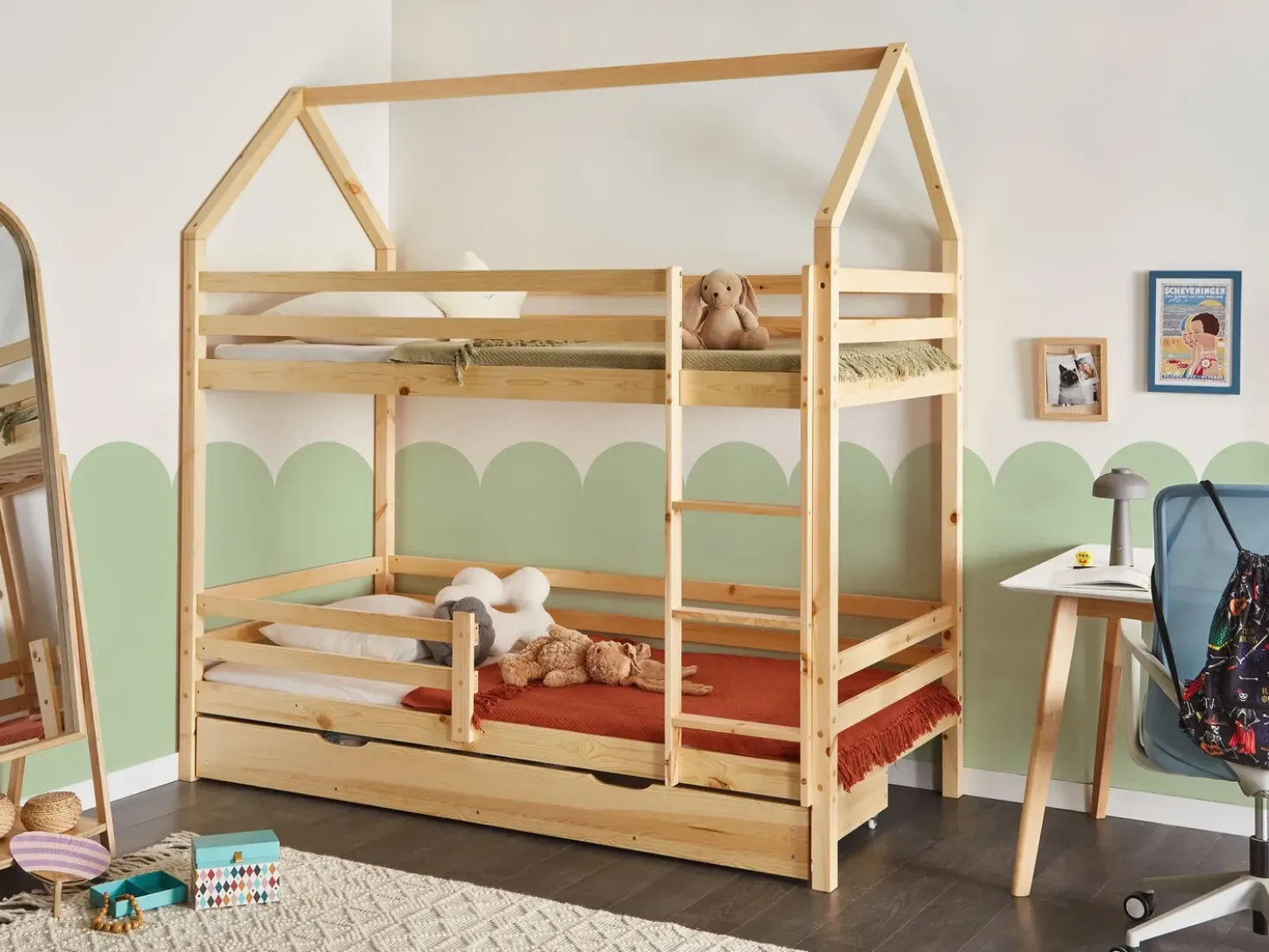 Letto a castello con cassetti Casa Legno di pino GIRGOLS 90 x 200 cm con contenitore Marrone chiaro
