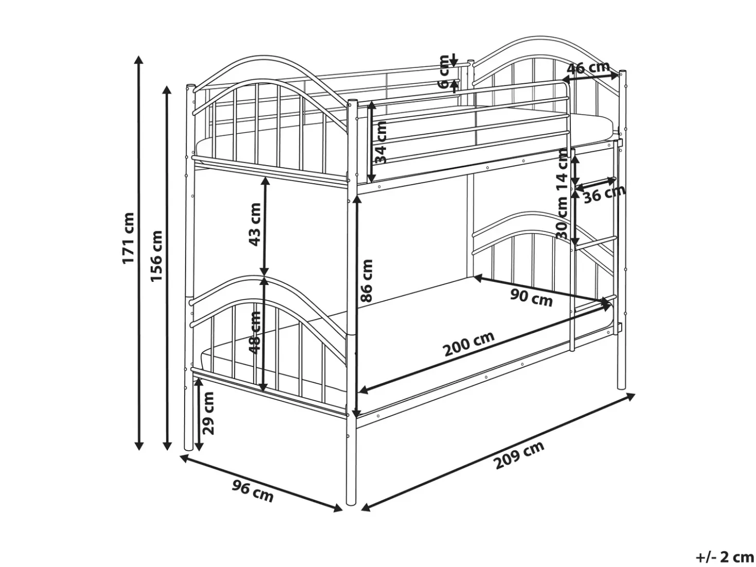 Letto a castello Metallo CHARTRES 90 x 200 cm Nero