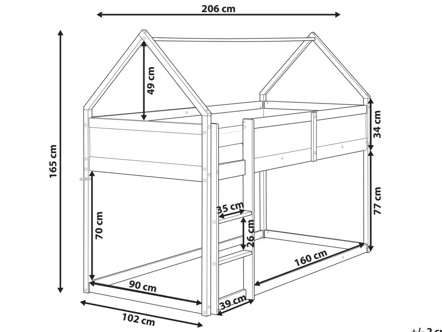 Letto a mezza altezza Casa Legno di pino DIENNE 90 x 200 cm Bianco