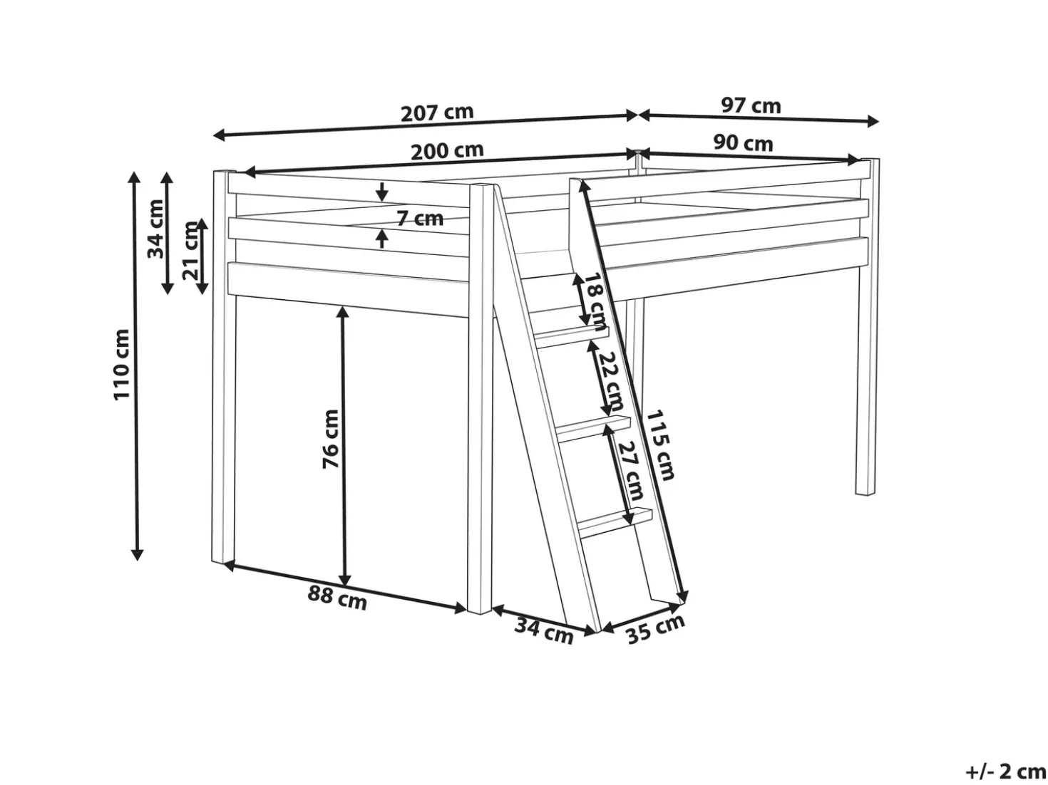 Letto a mezza altezza Legno di pino ASCOUX 90 x 200 cm Rosa