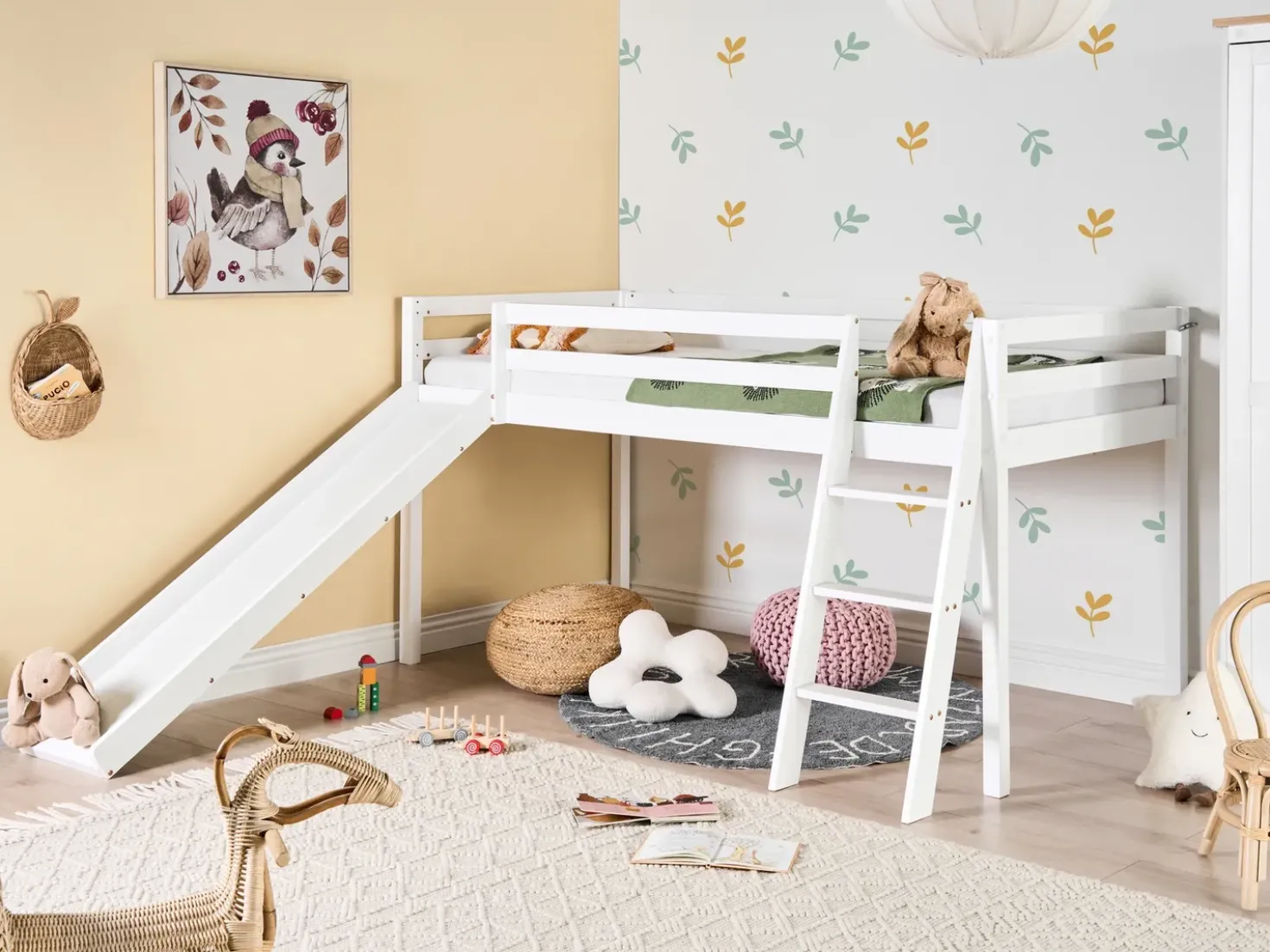 Letto a mezza altezza Legno di pino STAPLE 90 x 200 cm con Scivolo Bianco