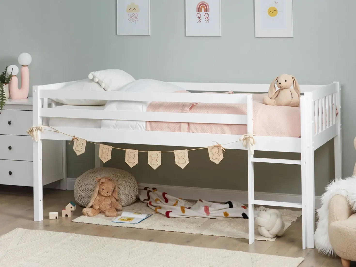 Letto a mezza altezza Legno PEIPIN 90 x 200 cm Bianco