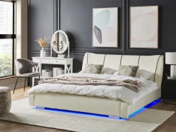 Letto ad acqua con LED Pelle naturale NANTES 140 x 200 cm Bianco sporco