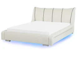 Letto ad acqua con LED Pelle naturale NANTES 140 x 200 cm Bianco sporco