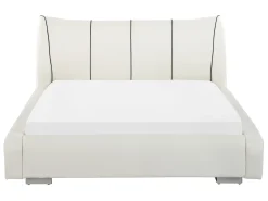 Letto ad acqua con LED Pelle naturale NANTES 140 x 200 cm Bianco sporco