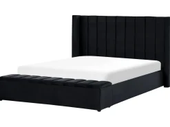 Letto ad acqua con panca contenitore Velluto NOYERS 180 x 200 cm Nero