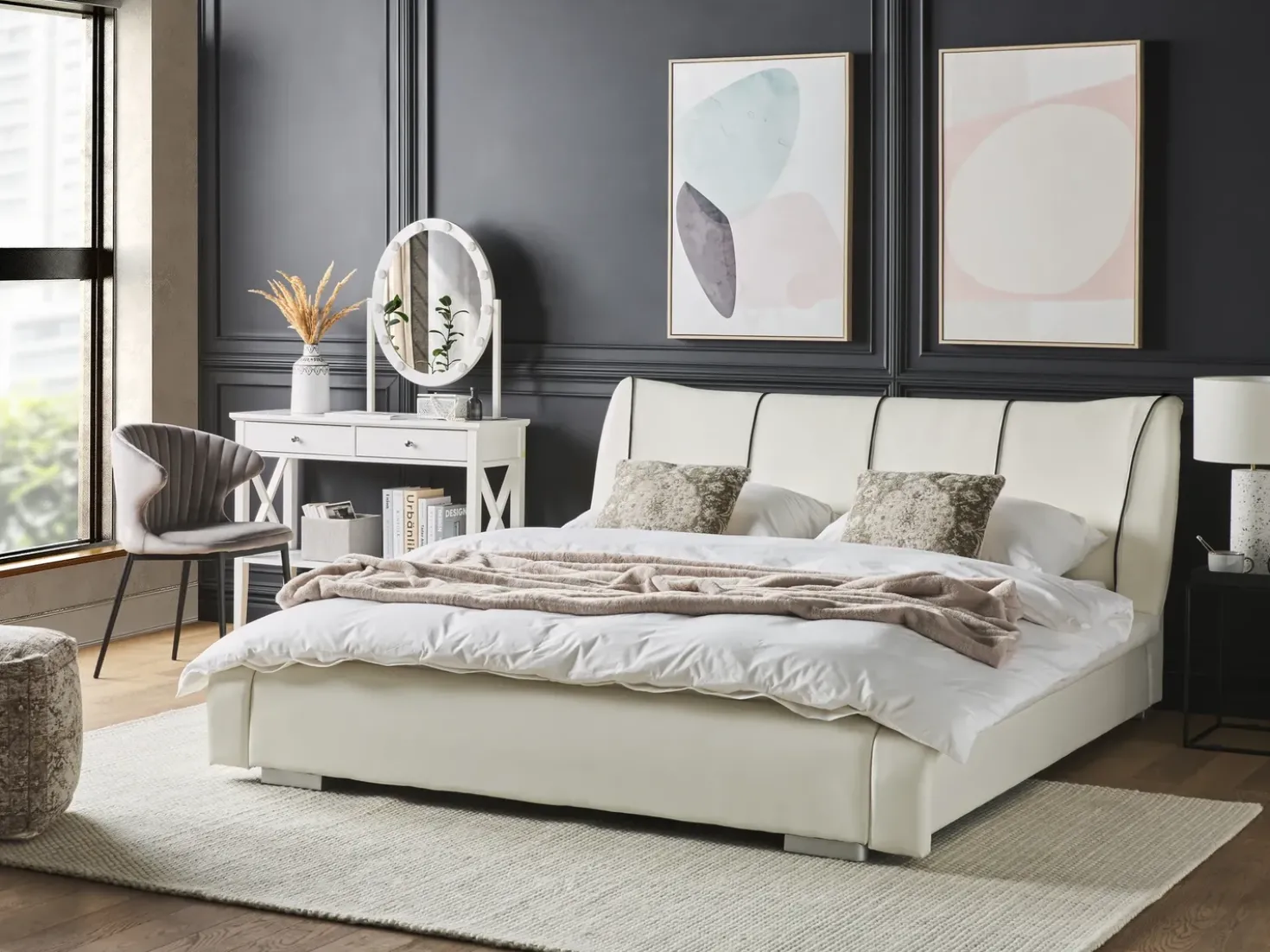 Letto ad acqua Pelle naturale NANTES 140 x 200 cm Bianco sporco