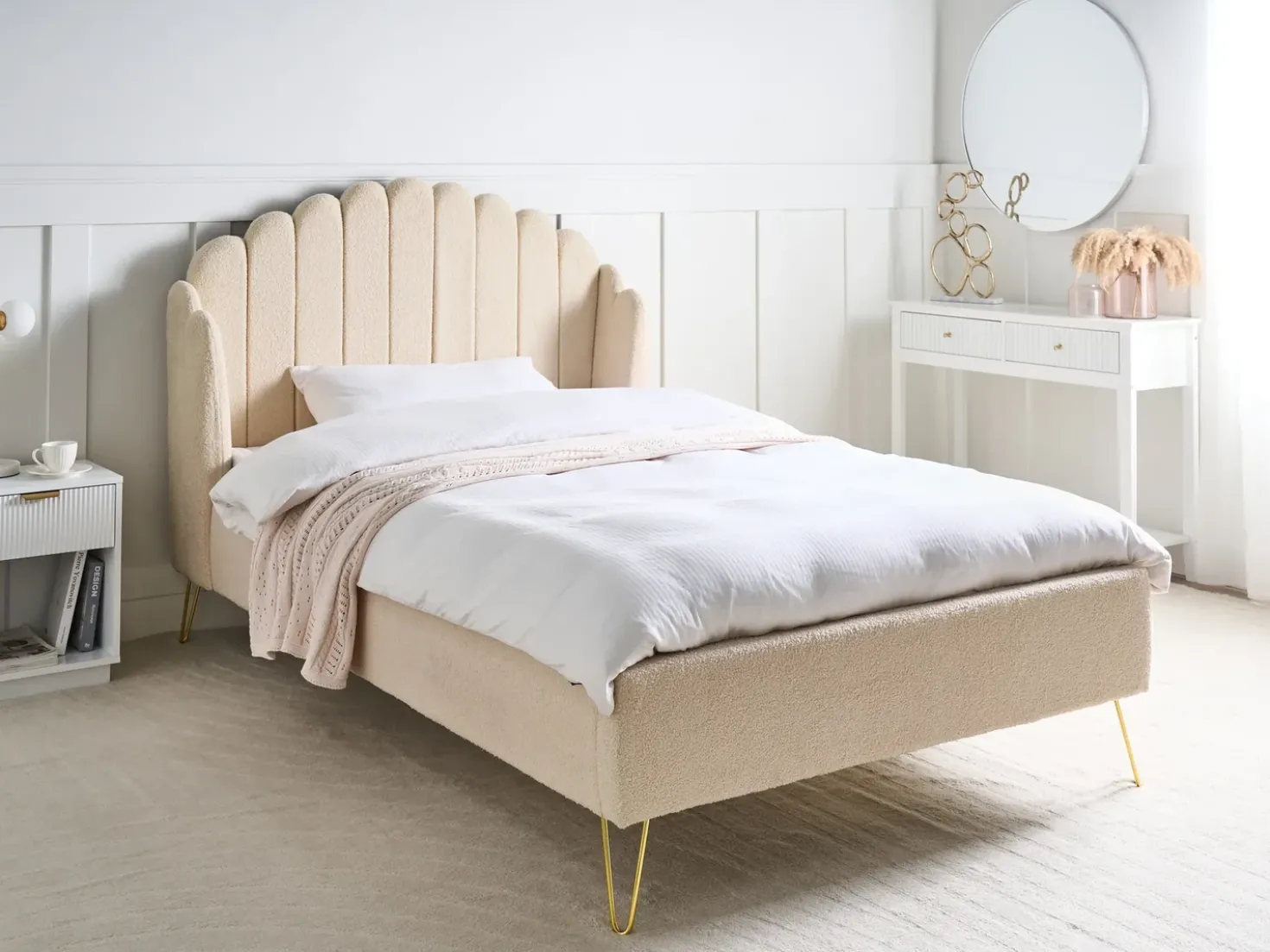 Letto Bouclé AMBILLOU 120 x 200 cm Beige