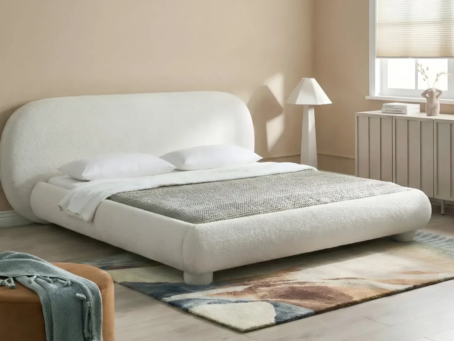 Letto Bouclé BAYEL 180 x 200 cm Bianco sporco