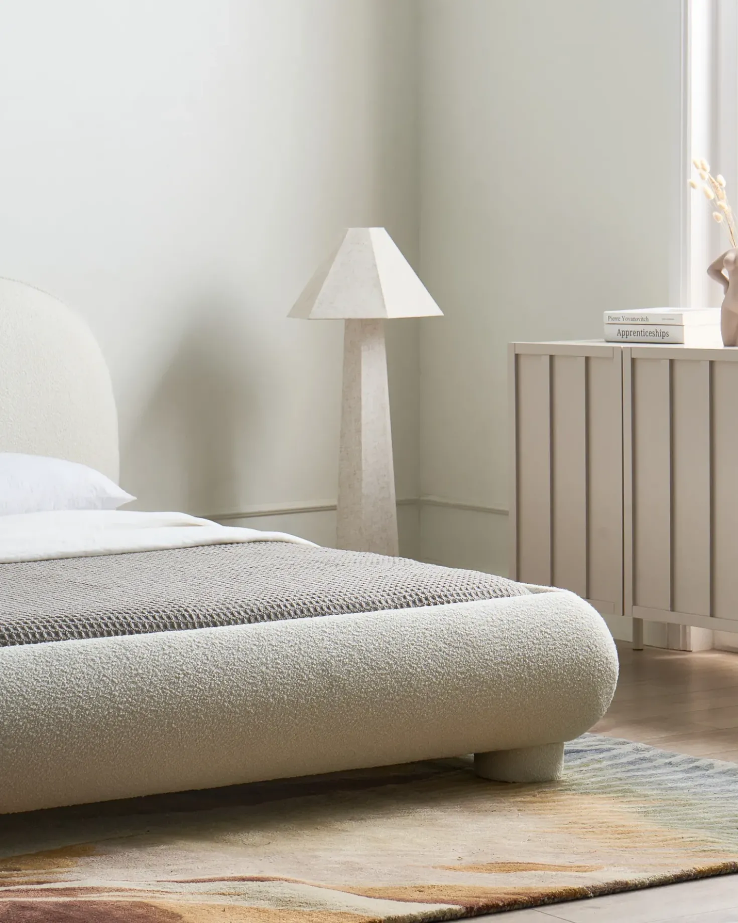 Letto Bouclé BAYEL 180 x 200 cm Bianco sporco