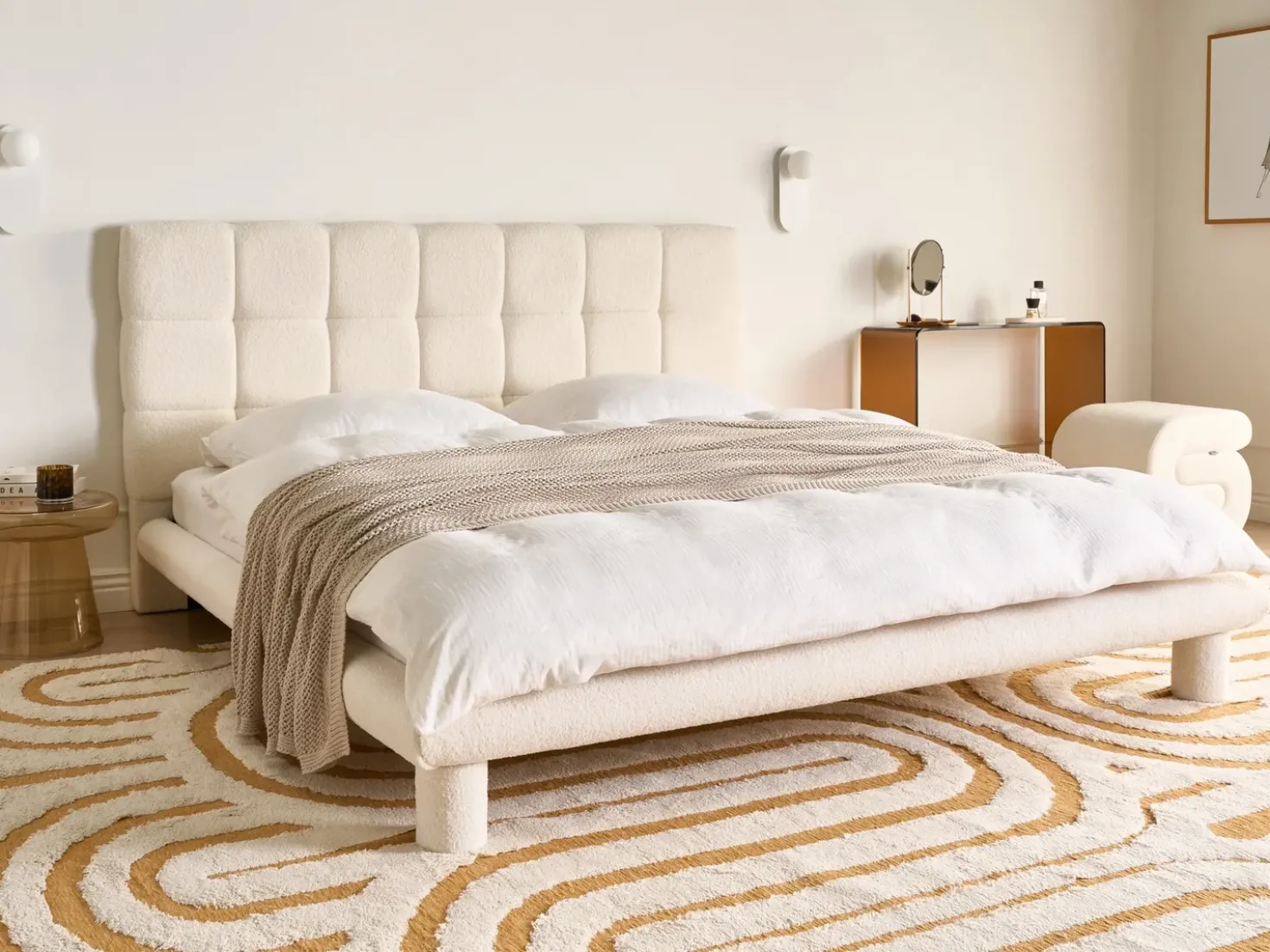 Letto Bouclé CRESSAT 180 x 200 cm Bianco sporco