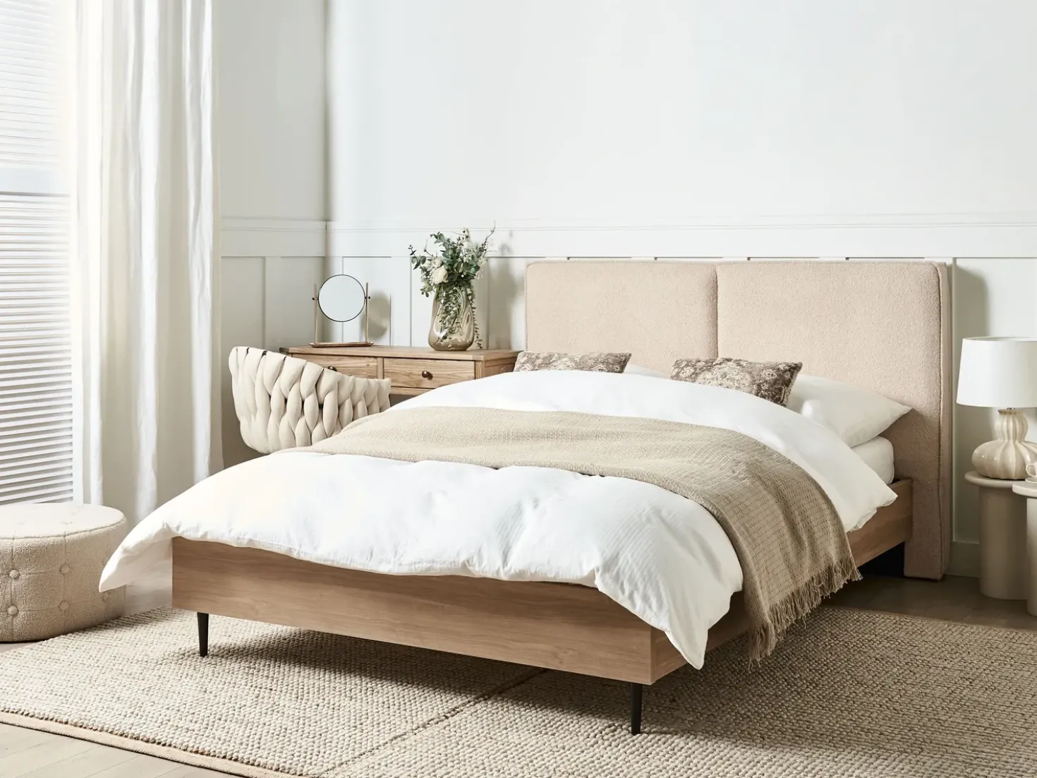 Letto Bouclé IZERNORE 140 x 200 cm Beige